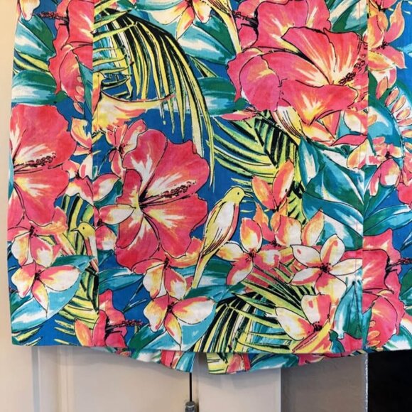 Women’s LOFT Bright Blue, Pink, Yellow Tropical Patterned Pencil Skirt-Size 2 - Picture 4 of 9